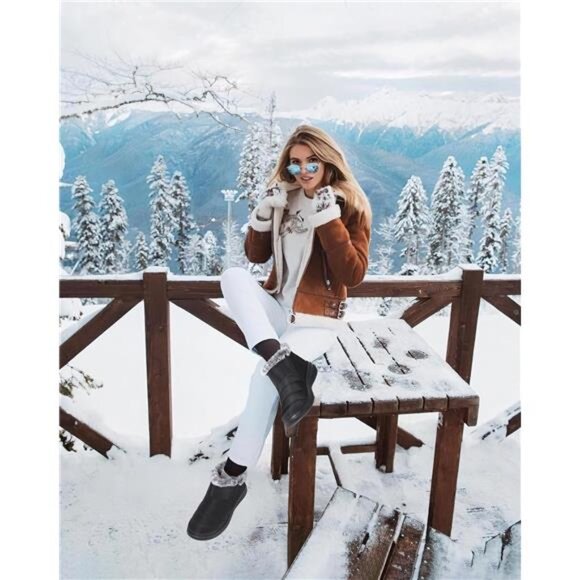 Womens Winter Boots Waterproof Snow Ankle Fur Lined Slip On Warm Insulated Shoes - Picture 2 of 7